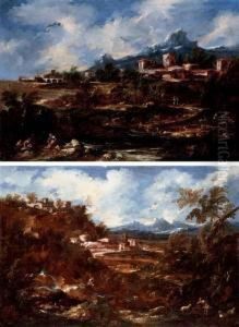 A Capriccio With Figures In A Landscape by Antonio Francesco Peruzzini