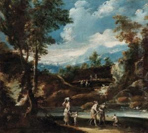 Paesaggio Montano Con Fiume E Viandanti by Antonio Francesco Peruzzini