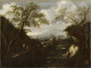 Paesaggio Montano Con Torrente E Viandanti by Antonio Francesco Peruzzini