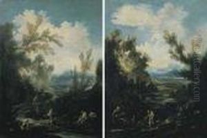 Paesaggio Con Viandanti E Monaci
In Primo Piano; E Paesaggio Con Viandanti Presso La Riva Di Un Fiume by Antonio Francesco Peruzzini