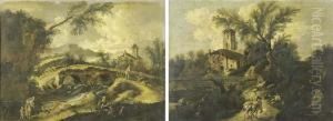Paesaggio Fluviale Con Mendicanti In Primo Piano E Caseggiati In Lontananza by Antonio Francesco Peruzzini
