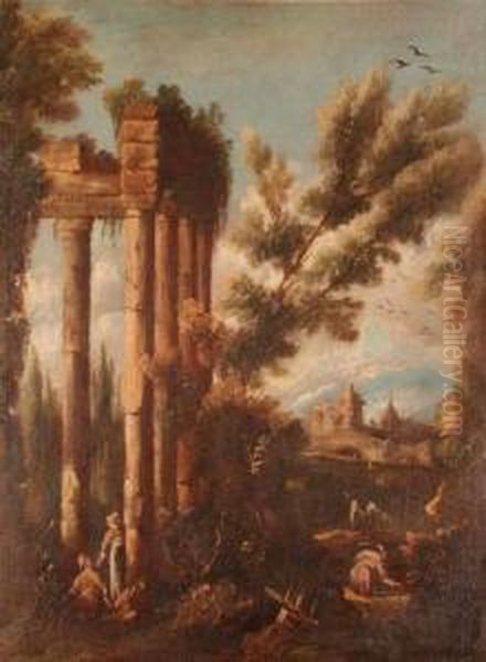 Paesaggio Di Fantasia Con Rovine E Figure - view 1
