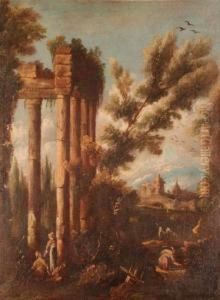 Paesaggio Di Fantasia Con Rovine E Figure by Antonio Francesco Peruzzini