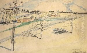 Winter Mountainvillage Landscape by Anton Emanuel Peschka