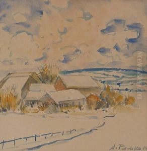 Winter Landscape With Buildings. by Anton Emanuel Peschka