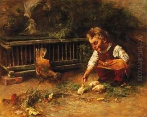 Girl, Playing With Chicken