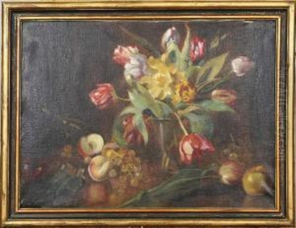 Stilleben Med Blommor Och Frukter, Signerad Ax Peter - view 1