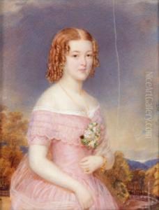 Bildnis Einer Dame In Rosa Kleid Vor Landschaftshintergrund by Emanuel Thomas Peter
