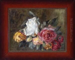 Buntes Rosenstuck Vor Grunlichem Grund by Anna Peters