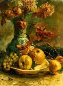 Obststilleben Mit Blutenvase