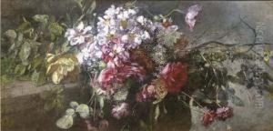 A Bouquet Of Pink And Red Roses On A Ledge