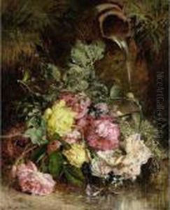 A Bunch Of Flowers By A Well