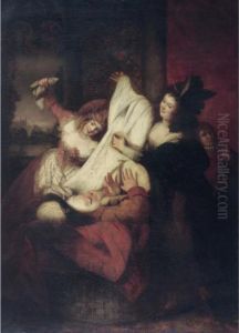 Scene From The Merry Wives Of
Windsor, Act Iii Scene Iii: Mrs Page, Mrs Ford And Falstaff. Falstaff
Goes Into The Basket; They Cover Him With Foul Linen by Matthew William Peters