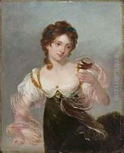 Portrait Of A Lady In A Landscape Holding A Tethered Robin