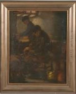 Two Men In Workshop by Pieter Francis Peters