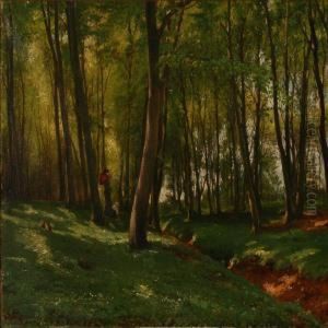 Mother And Daughter Walking In The Forest by Edvard Frederik Petersen