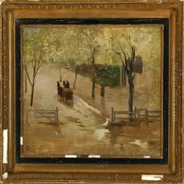 Horse Carriage With Hay In The Rain - view 1