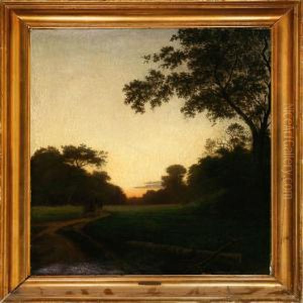 Horse Carriage On A Forest Road At Sunset - view 1