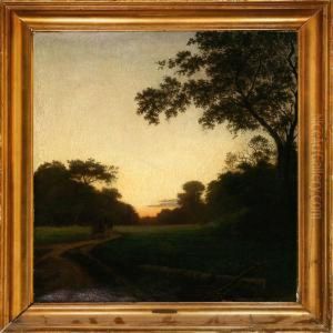 Horse Carriage On A Forest Road At Sunset by Edvard Frederik Petersen