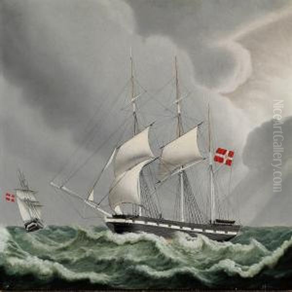 A Danish Bark In Rough Sea - view 1