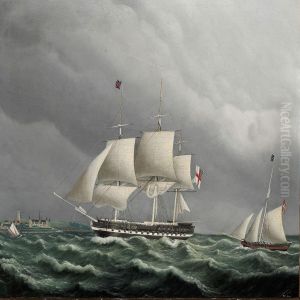 A British Warship Passing Helsingor Roadstead, Followed By The Danish Yacht "delphinen" A British Warship Passing Helsingor Roadstead, Followed By The Danish Yacht "delphinen"