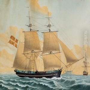 Ship Portrait Of "briggen Dronning Marie Af Kiobenhavn, Fort Af Captn L