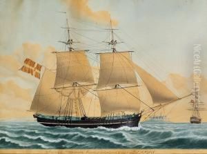 Ship Portrait Of "briggen Dronning Marie Af Kiobenhavn, Fort Af Captn L. A. Ditzel" by Jacob Petersen