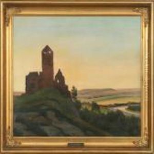 Landscape With Ruined Castle In The Twilight by Julius Hans Henrik Petersen