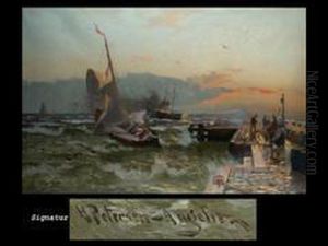 Sturmische Nordsee Mit Schiffen by Heinrich Petersen-Angeln