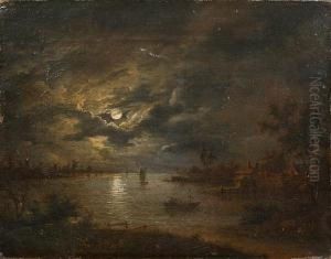 A Moonlit Estuary Scene by Abraham Pether