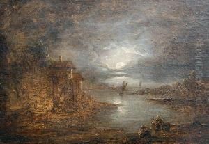 A Moonlit River Landscape by Abraham Pether