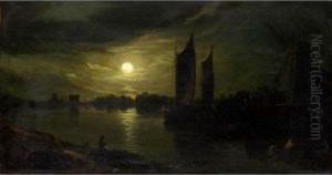 Barges By Moonlight by Abraham Pether