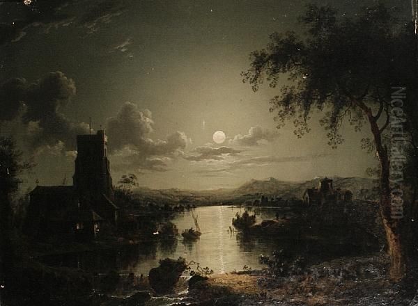Church On A River By Moonlight - view 1
