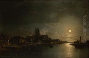 Moonlight On The River Severn With Worcester Cathedral