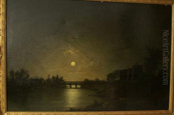 Moonlit River, With Castle Ruins - view 1