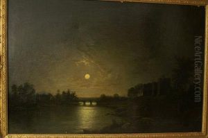 Moonlit River, With Castle Ruins
