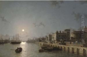 View Of The Thames By Moonlight by Henry Pether