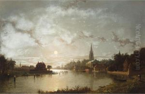 View Of Marlow From The Thames By Moonlight
