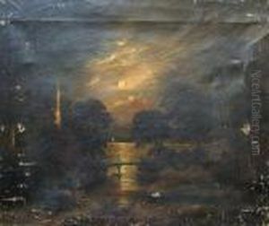 Moonlit River Scene Withwoodland And Bridge