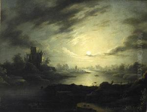 Moonlit Lake With Castle