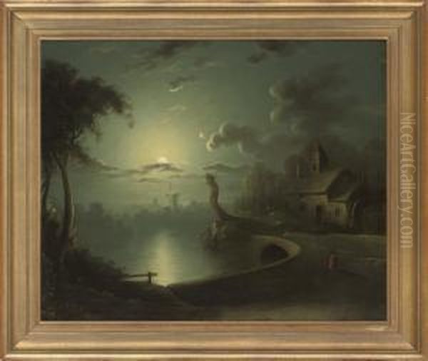 A Figure Beside A Moonlit River - view 1