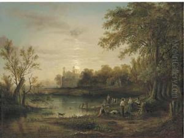 Boys Bathing By Moonlight With Eton College Beyond - view 1