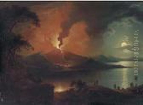 View Of Mount Vesuvius Errupting, With Figures In The Foreground - view 1