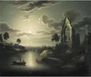 A Moonlit River With Ruin