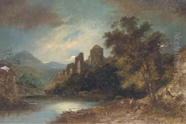 Travellers On A Track, A Ruined Castle Beyond - view 1