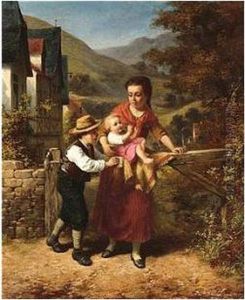 The Little Ride, Signed And Dated , Oil On Panel, 56 X 54.5 Cm.; 22 X 18 In by Charles Petit