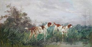 Chiens A L'arret Dans Les Marais by Eugene Petit