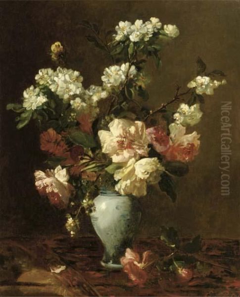 Blossom Branches And Peonies In A Vase - view 1