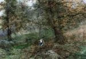 A Young Woman Gathering Firewood by Filiberto Petiti