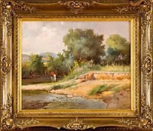 Paesaggio Con Donna Al Fiume by Filiberto Petiti